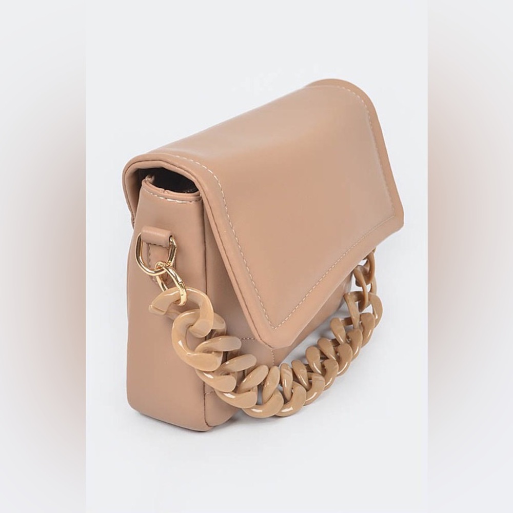 Faux leather long strap purse with chain